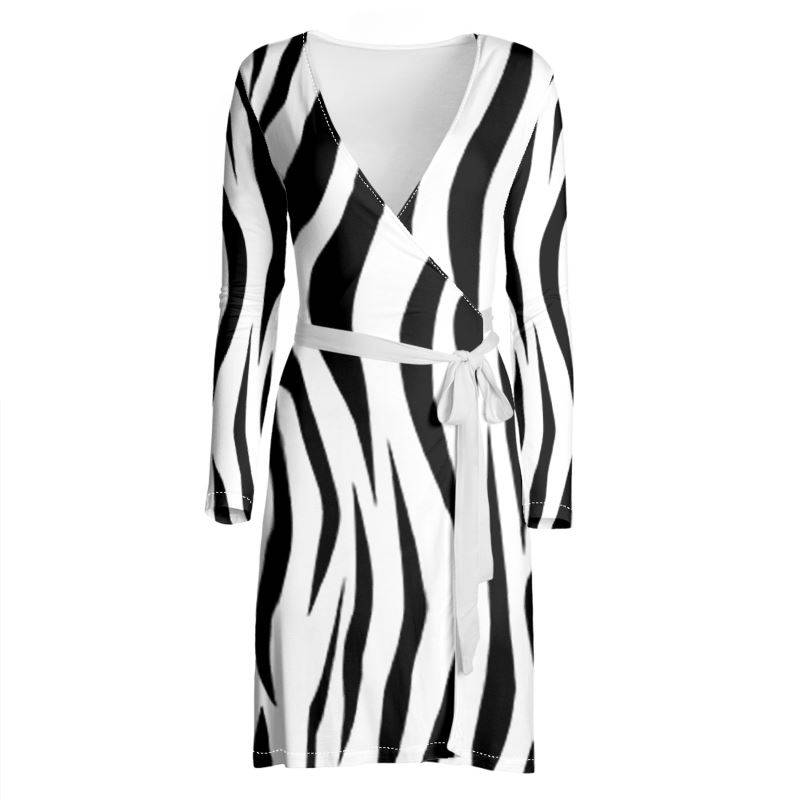 Black and white striped wrap dress clearance